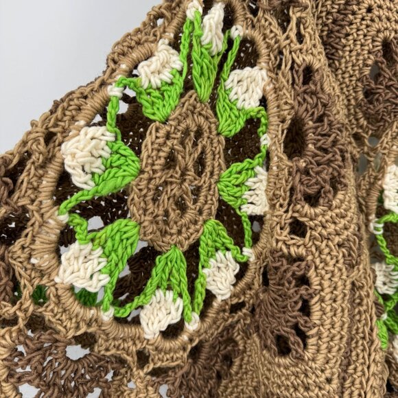 Handknit Crochet Poncho For Women/ Green and Brown Rustic Boho Crochet Shawl Han - Picture 6 of 9